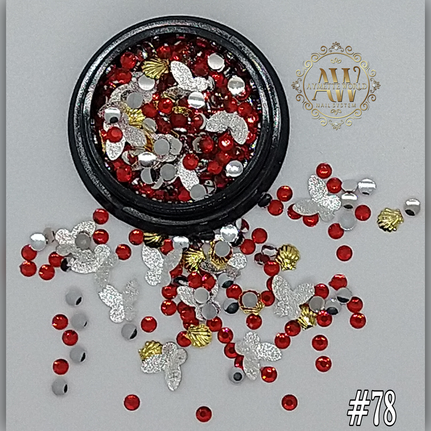 Rhinestones Rojos con mariposas silver #78