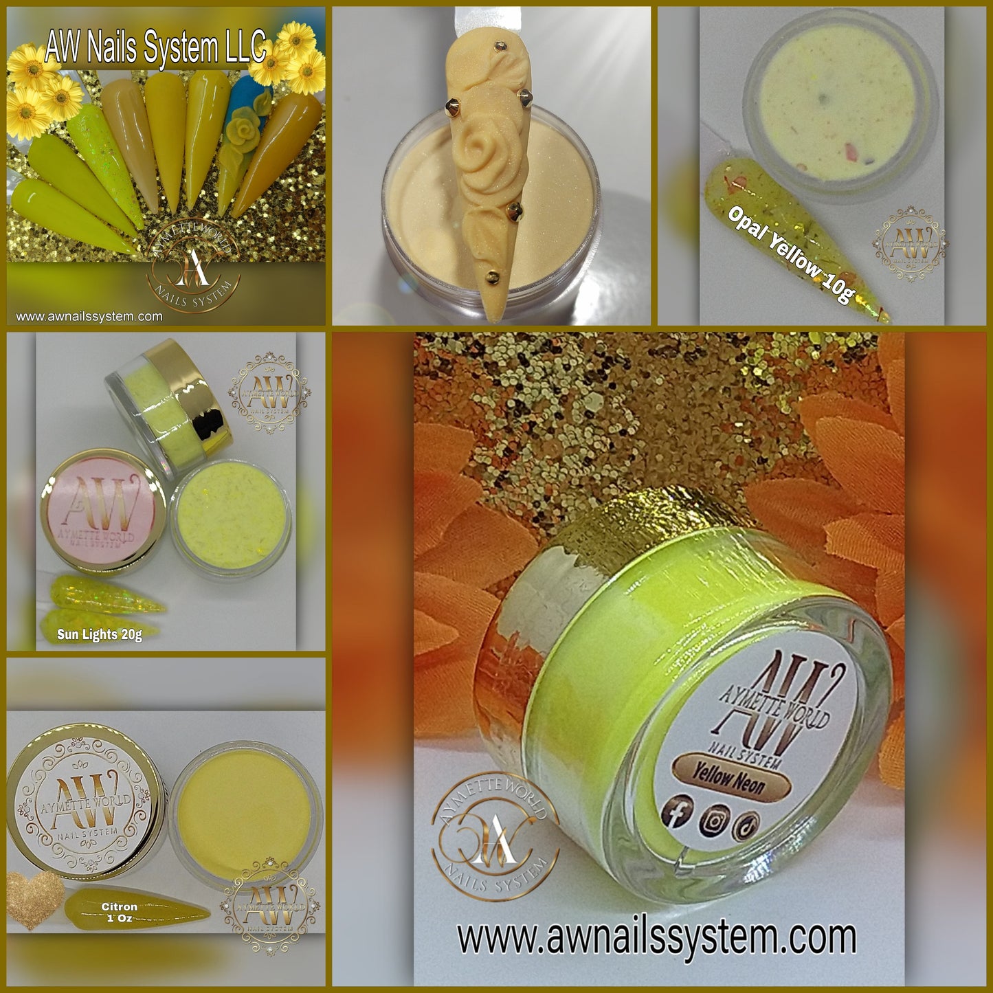 Yellow Acrylics Powder Variety 20g, 10z y 1.2oz