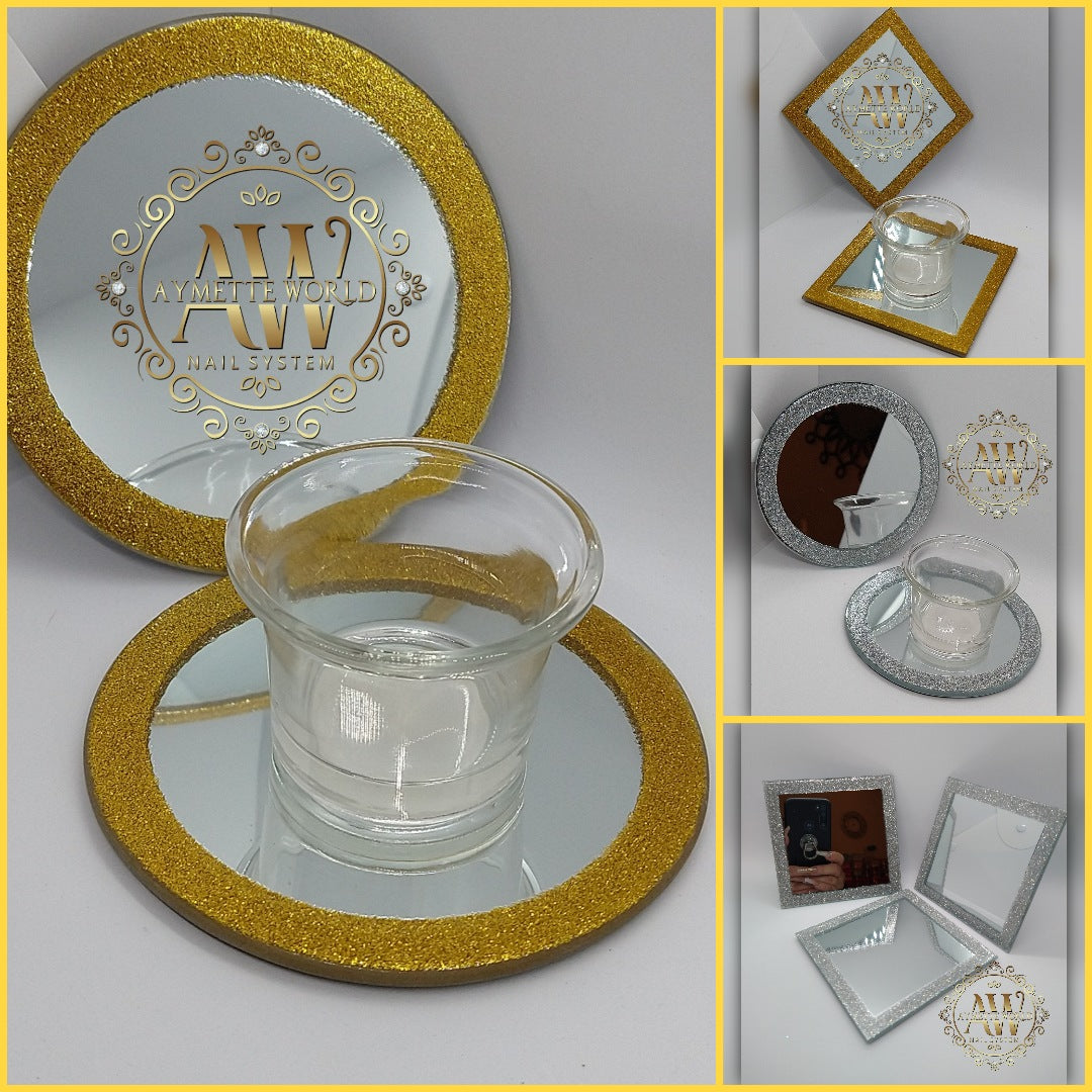 Platos redondos y cuadrados, dorados y plateados