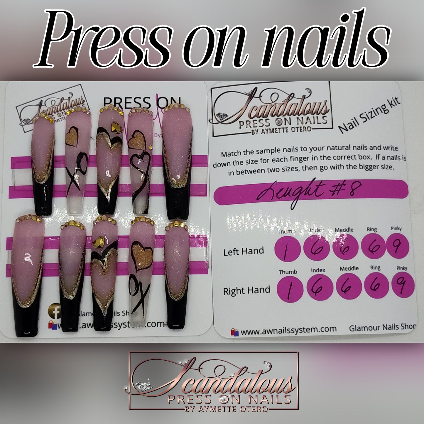 Press on nails # MK10 Negras y make cover light Rose