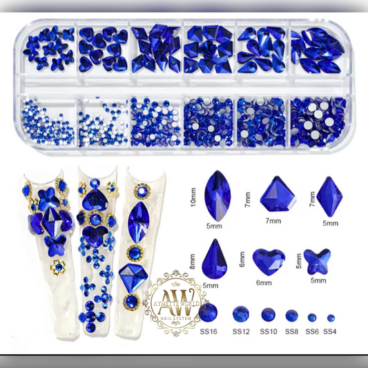 Caja diamantes de imitación azul Royal